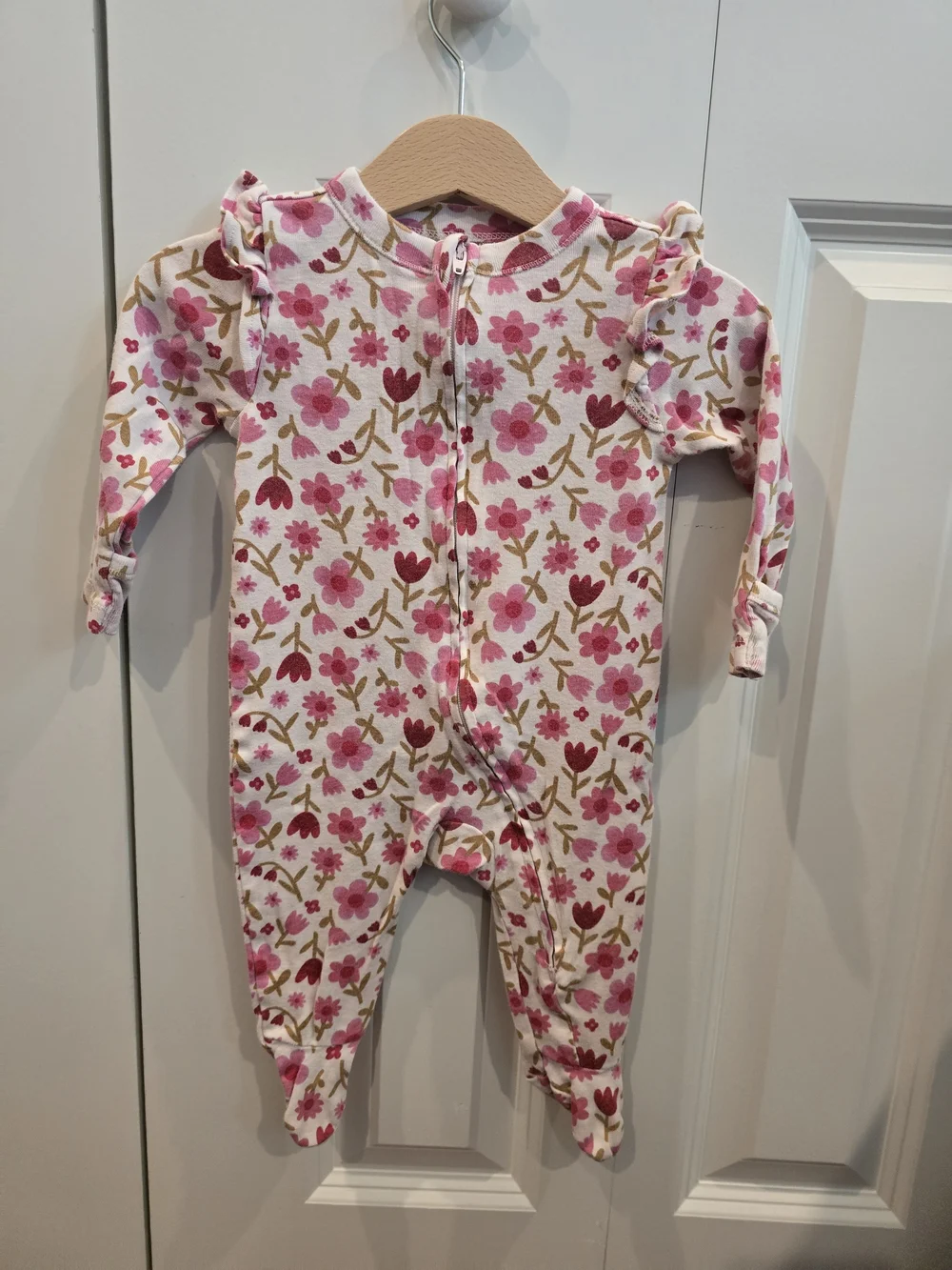 Old Navy Pink and Cream Floral Zip One-Piece Footie
